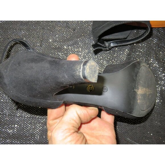 Arizona Jean Company Galloway Black Scallop Suede Open Toe Heels sz 8 - Picture 10 of 11